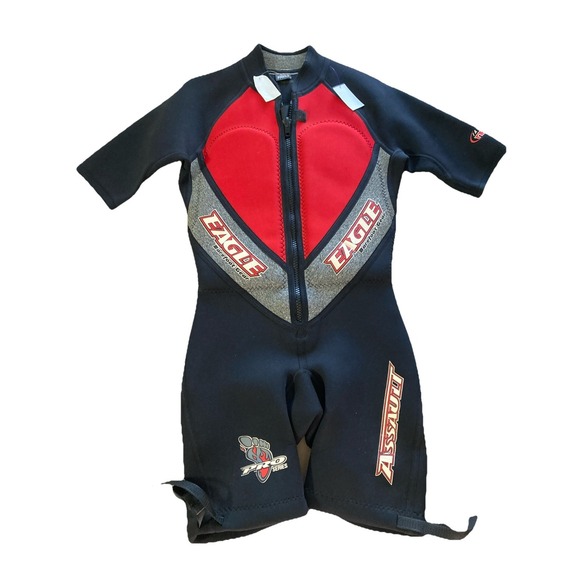 Eagle Barefoot ASSAULT Waterski Wet Suit Mens Sz Lg NWT Pro Series Black Red Vtg